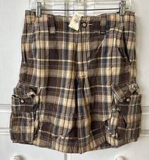 NWT Vintage 90s Y2K ABERCROMBIE Plaid Drawstring Cargo Shorts Boys Youth Sz 14