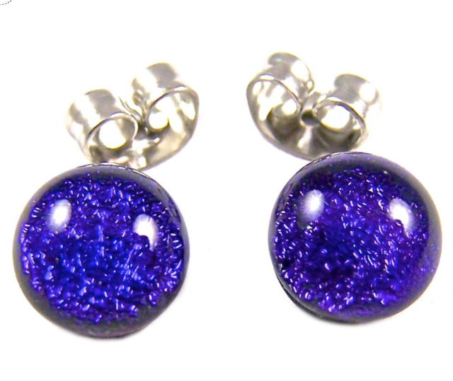 DICHROIC GLASS Post EARRINGS Tiny 1/4" 7mm Small Dot Blue Purple Metallic STUDS DICHROIC GLASS Post EARRINGS Tiny 1/4" 7mm Small Dot Blue Purple Metallic STUDS