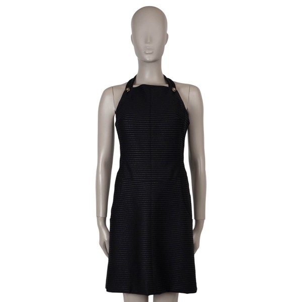 71443 authentisches CHANEL schwarz & silber 23P LUREX GESTREIFT AUSGESTELLT Kleid 36 XS