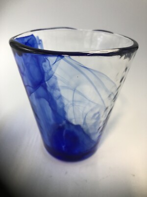 Bormioli Rocco Parma Italy Blue Glass 8oz. In Murano Blue Swirl Single 9oz