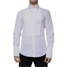 DOLCE & GABBANA Shirt White Bib Cotton Poplin GOLD Men Formal 39/US15.5/S 680usd