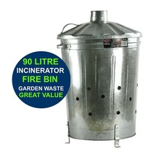 Large 90L Galvanized Incinerator Garden Burning Fire Bin Rubbish Wood Burner