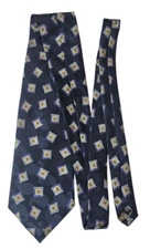 Perry Ellis Portfolio Silk Tie Navy Blue Purple Square Geo Necktie 4" x 58" USA