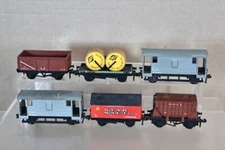 HORNBY DUBLO RAKE of 6 BR OPEN CABLE DRUM STAR SALT PRESWIN BRAKE VAN WAGON og