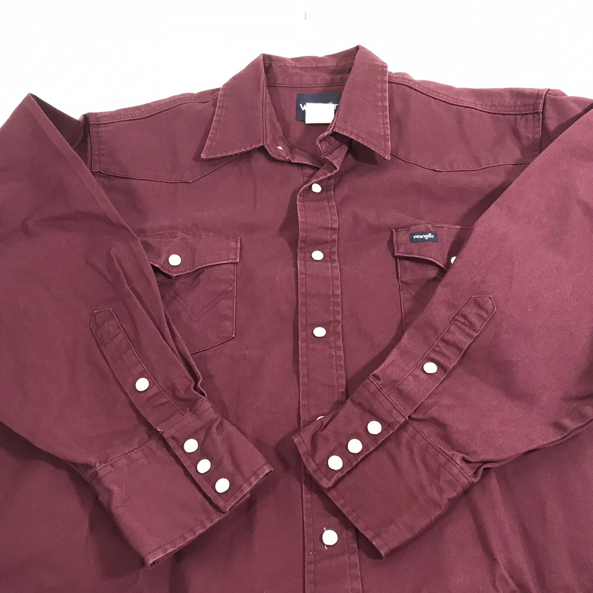 Wrangler Burgundy Pearl Snap Shirt Sz Big 18 X 35 Western Shirt