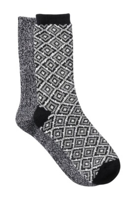 Free Press Black Geo Ribbed Knit Cozy Super Soft Crew Socks - Pack of 2 One Size
