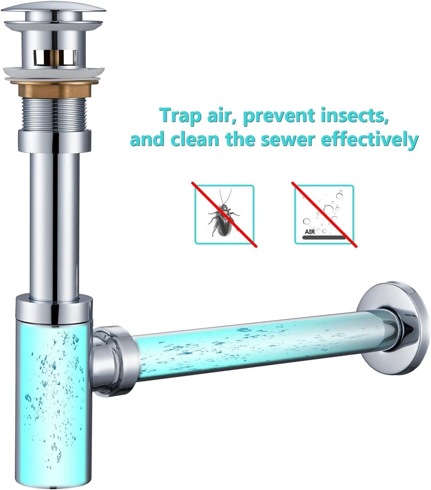 WASCHBECKEN ABLAUFGARNITUR SIPHON POP-UP ABLAUFVENTIL ABFLUSS MIT ÜBERLAUF DHL - Bild 2 von 4