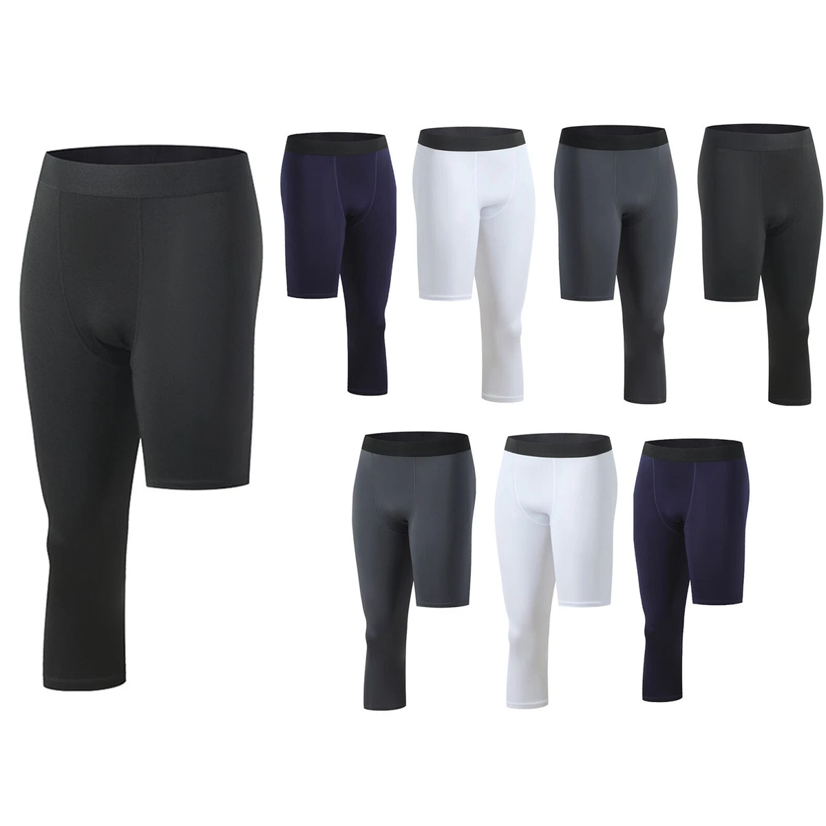 Men 3/4 One Leg Tights Pants Sports Fitness Running Base Layer Compression  Pants