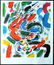 Herbert KITZEL " KOMPOSITION " 1985 Original Farblithografie, hndsigniert u. dat