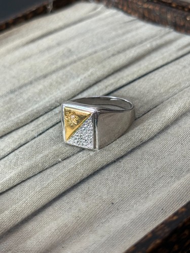 Vintage Mens Signet Ring Gold & Silver Two Tone Chunky Textured Star Size V - 第 6/9 張圖片