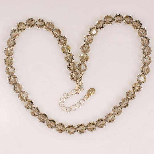 Elegante collana rotonda sfaccettata cristallo fumé con chiusura in argento 16-17,5" - Foto 2 di 2