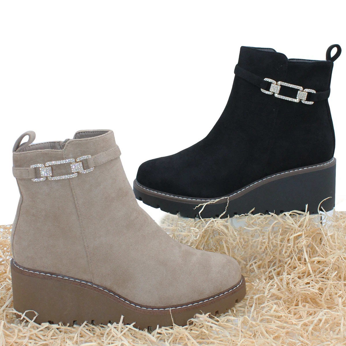 Stivaletti alla Caviglia in Pelle Scamosciata con Cinturino Ornamentale e Chiusura Ad Zip, Punta a Signore e Tacco Basso, Stivali Eleganti Senza Lacci per Donna, Ideali per Look Casual e Serali