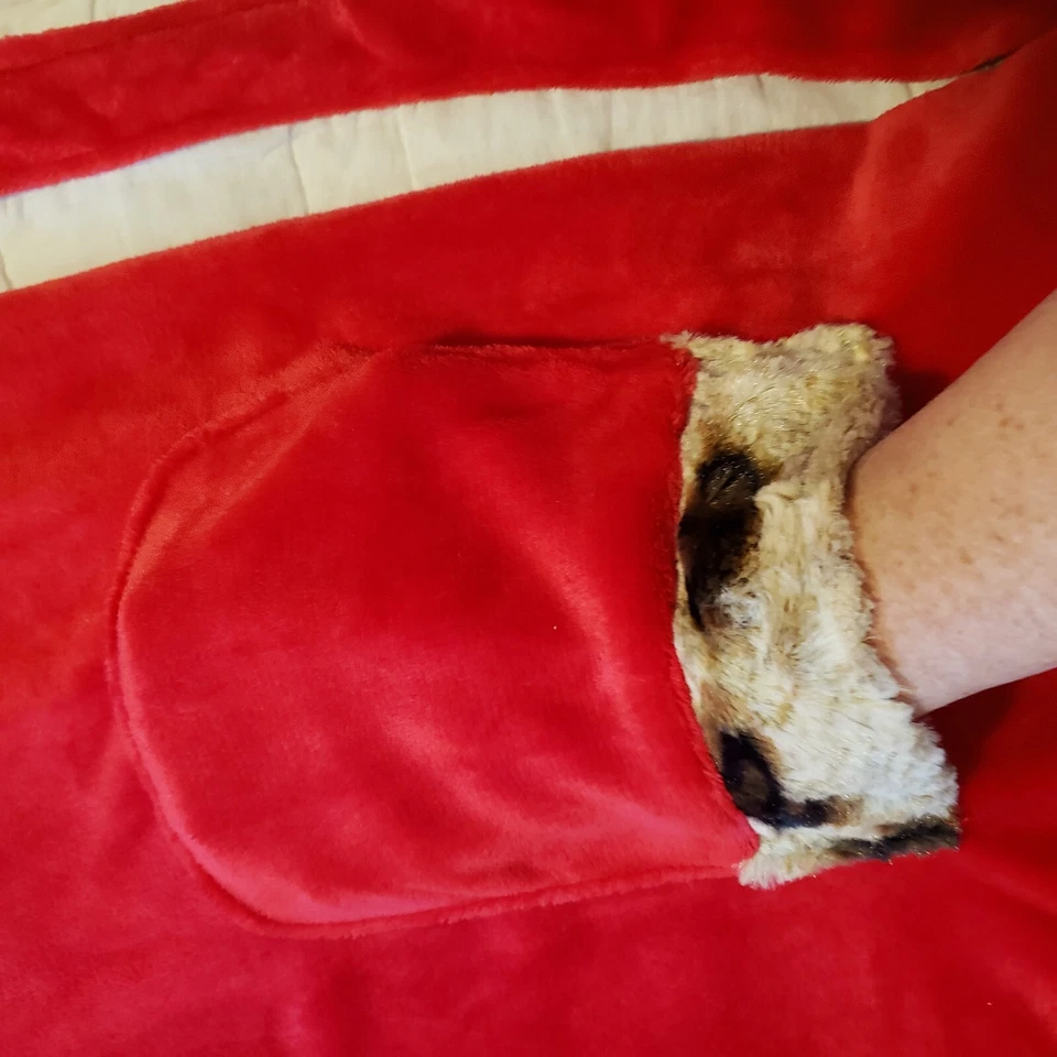 Dennis Basso 3X 红色毛绒长袍豹人造毛皮装饰深口袋自带新品 — 第 4/4 张图片