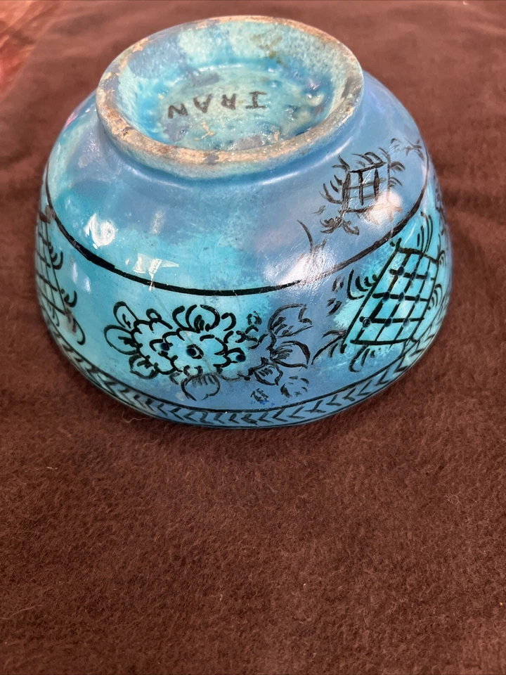 Early Antique Turquoise Blue Glazed Persian Bowl Middle Eastern Repaired RARE - Image 4 of 4