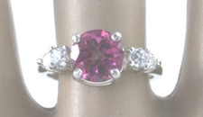 Natural Pink Topaz 8 mm Round 2.16 ct Ring w/ 4 CZ Accents Sterling Silver 7.5
