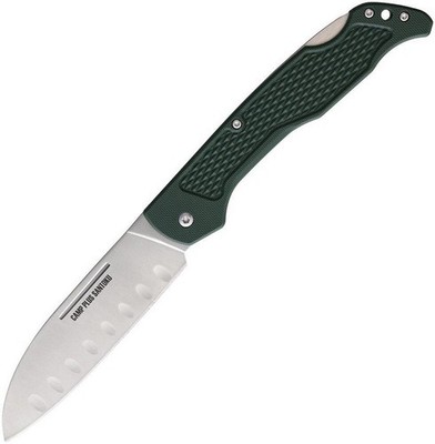 Ontario Knives Camp Plus Santoku Lockback Kitchen Knife Steel & Green GFN - 4305
