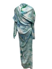 ASOS Design US 12 High Neck Draped Bodice Maxi Dress In Green Abstract