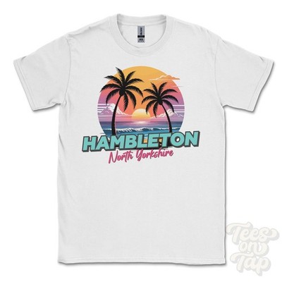 HAMBLETON NORTH YORKSHIRE T-SHIRT - Retro Miami Style lustig UK Sommer Parodie