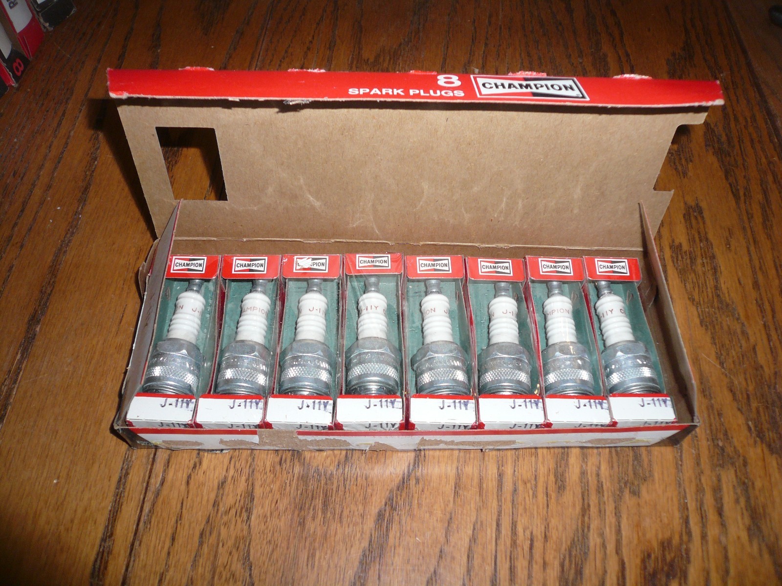 Champion J-11Y Spark Plugs  1960s Deep Groove Set - Vintage - Qty 8 NOS
