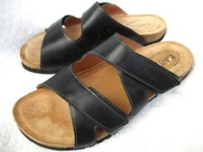 11 Taos Casita Adjustable Black Leather Hook  Loop Cork Sole Suede Sandals