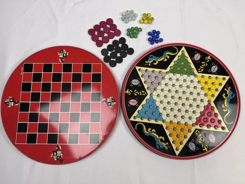 Vintage Ohio Art 2-in-1 Chinese & Regular Checkers 12.5" Round Game Tin Decor