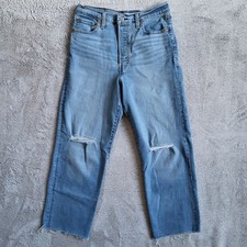 Levi's Ribcage Straight Ankle Jeans Women's 29 Blue Light Wash Distressed Denim