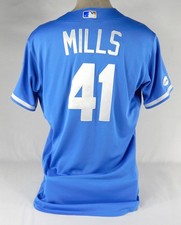 2022 Kansas City Royals Wyatt Mills #41 Game Issued Pwder Blue Jersey Stewart 8