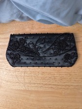 Vintage Bon Soir Black Satin Clutch Purse Made in Japan with Italian Beads