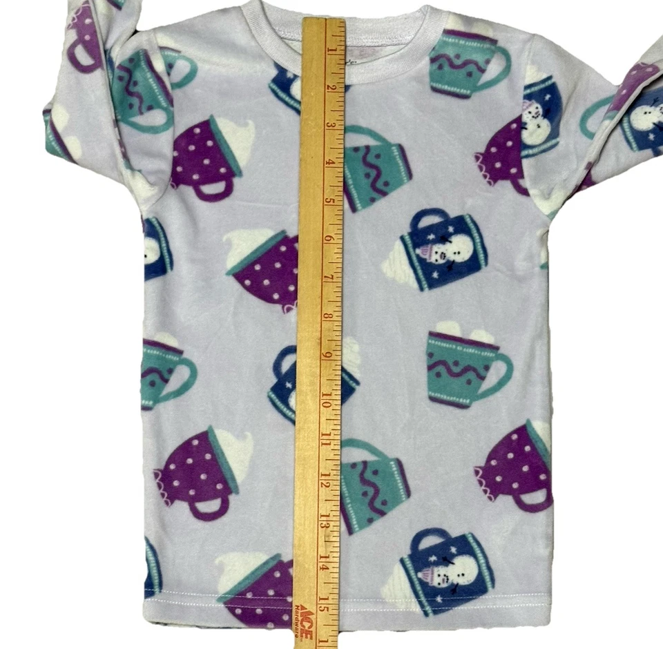Carters Size 4T Velour Winter Snowmen Cocoa Mugs Pajama Set Purple Blue Unworn - Image 4 of 4