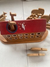 Vintage Wooden Noah's Ark Toy with assorted animals