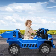 12V Kids Ride-On Dump Truck 4WD w Remote,Power Dump Bed,2 Speeds,Bluetooth Music
