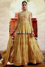 YELLOW GRGT INDIAN PAKISTANI READYMADE HEVY ANARKALI GOWN SALWAR KAMEEZ SUIT SNJ