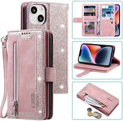 Wallet Phone Case for iPhone 15 Pro, Retro Matte 9 Card Holder Slots Zipper Pock - Picture 1 of 6