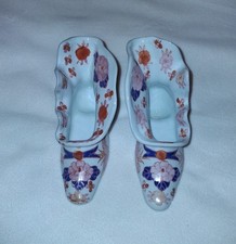 Rare Set of 2 Porcelain Blue Pink Ruffle Victorian Style Shoes. See Description