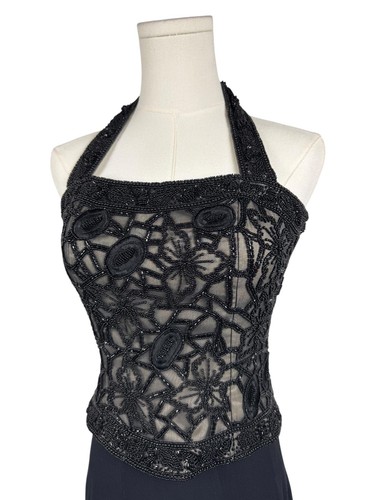 Rare Vintage Diane Freis Silk Hand Beaded Whimsigoth Witchy Dress Black Size 6 - Picture 2 of 6