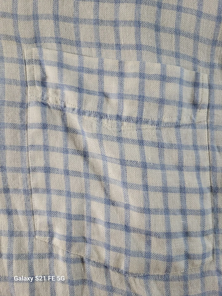 Camisa Burberry 100 % lino para hombre 44/XL blanca/lt azul a cuadros manga larga informal elegante Foto 4 de 4