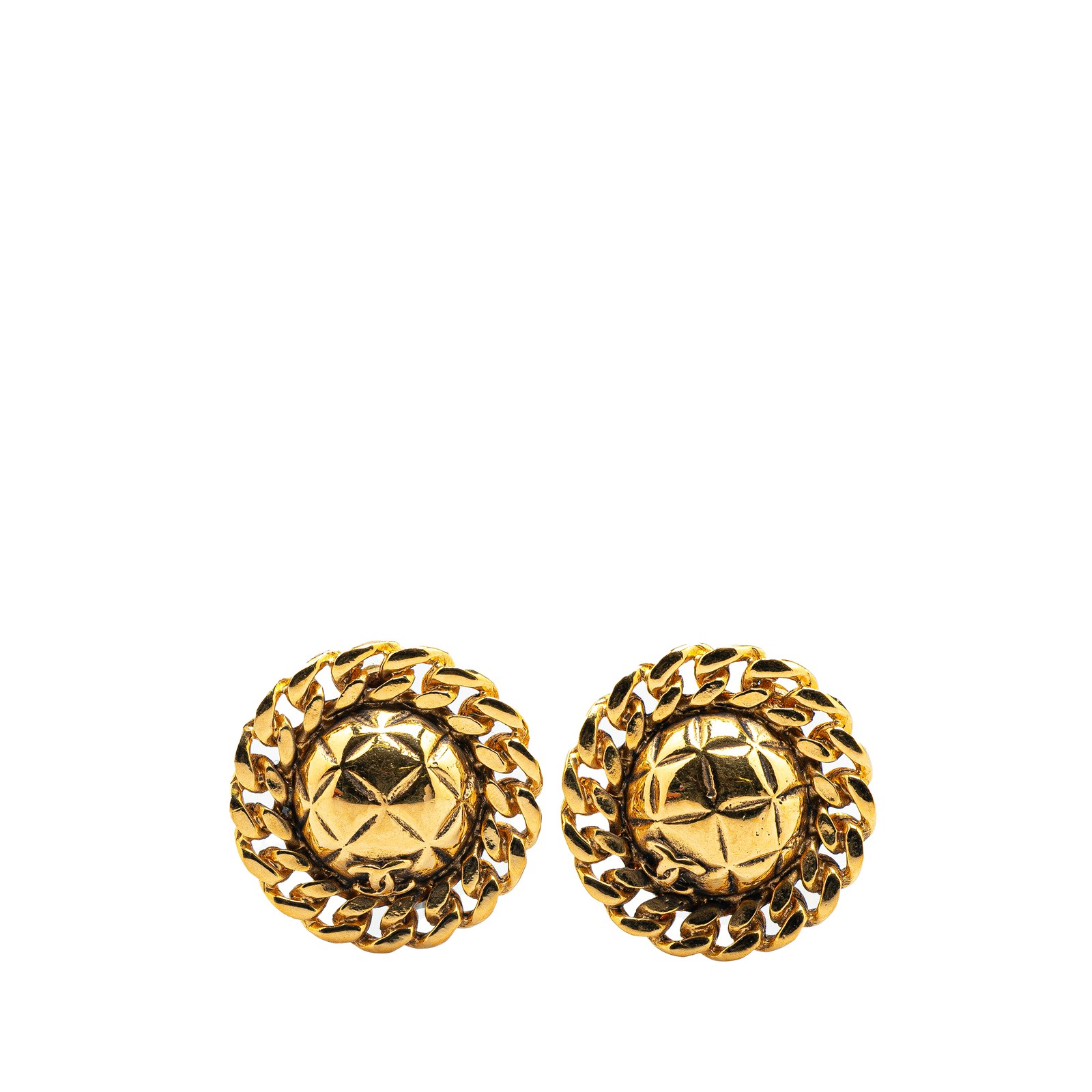 Chanel Gold Plated Quilted Chain Clip Earrings