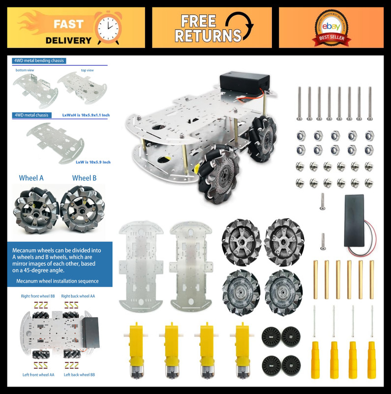 DIY Mecanum Wheel Car Kit - 4WD Omnidirectional Robot with Metal Chassis & Speed