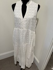 Maeve Anthropologie Sleeveless White Tiered Dot Womens LP Dress White Boho Beach