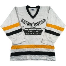 Kobe Curve Lake First Nation Ice Hockey Jersey Youth XL White Black Shirt