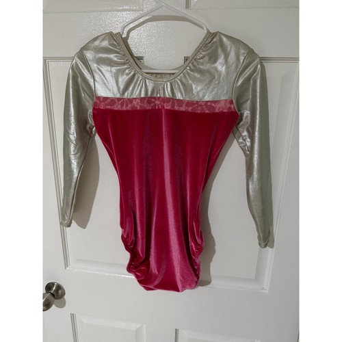 Jamwear Leos Kinder Rosa Samt Silber Metallic Langarm Gymnastikanzug M - Bild 2 von 6