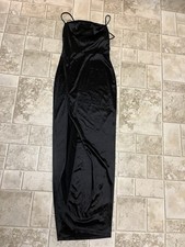 Windsor Medium Satin Black Maxi Dress Side Slit Spaghetti Straps Formal Prom
