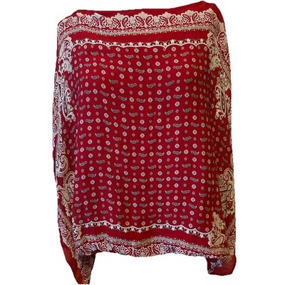 Karen Kane Bandana Print Red Top Blouse Lined Pullover Flowy Lightweight Sz Lg