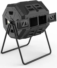 2021 Upgraded Tumbling Composter with Compost Thermometer - Dual Chamber Garden 