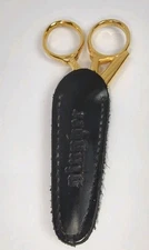 Gingher Gold Tone Stork Embroidery Scissors Leather Sheath Vintage Sewing Snips
