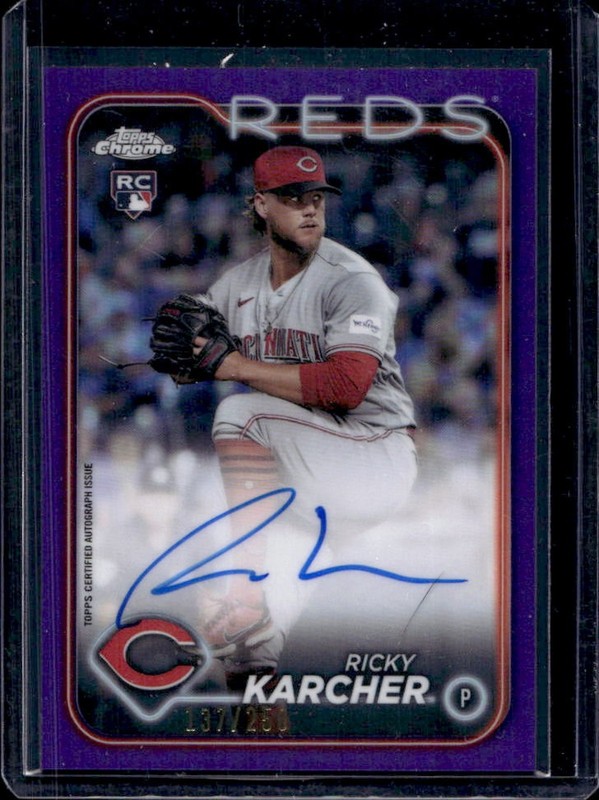 2024 Topps Chrome Update Ricky Karcher Auto RC Purple Refractor #/250 Reds