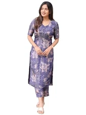 GoSriKi Women's Rayon Viscose Straight Printed Kurta with Pant