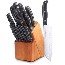 Knife Set, 15 Pcs Knife Sets for Kitchen with Block, Germany High Carbon Stai...