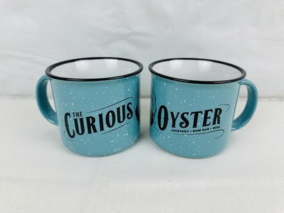 2pc Turquoise Blue Speckled Large Ceramic Mugs The Curious OYSTER New Unused