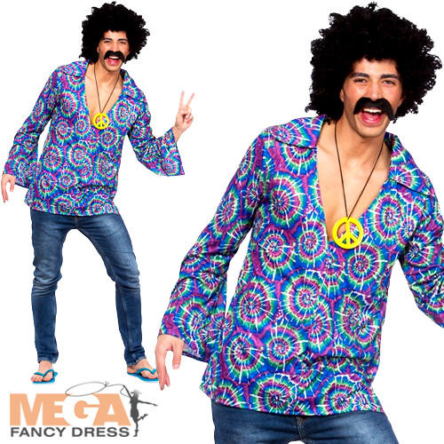 Camisa Funky Hippie Para Hombres Vestido Elegante Años 70 60 Hippy Groovy Paz Adultos Disfraz - Imagen 1 de 3